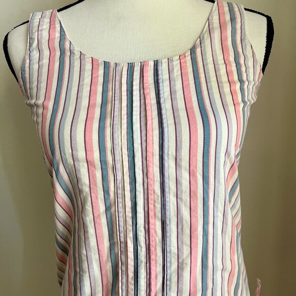 Vintage 80s 90s Laura Ashley Pastel Striped Dropwaist Sleeveless Dress Size 6 - Picture 4 of 12